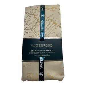 Waterford Napkins Beige with Gold Jacquard Frosted Branches Set 4 Chic Classic